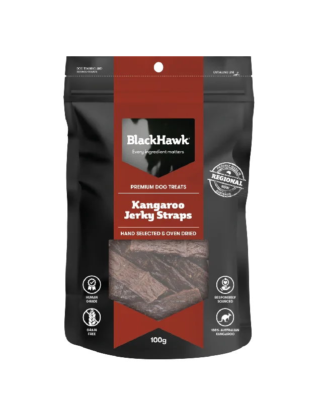 Black Hawk Kangaroo Jerky Straps Dog Treats 100g