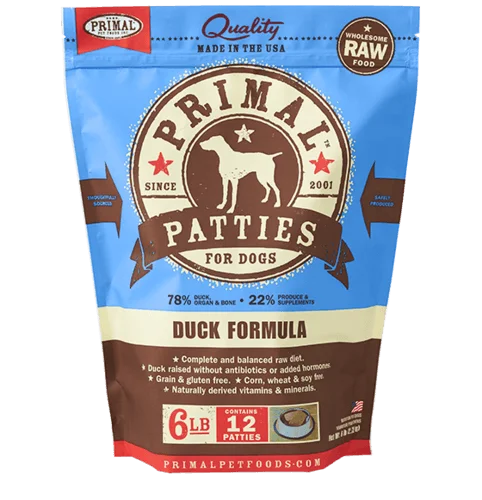 Duck Patties Grain-Free Frozen Raw Dog Food, 6#