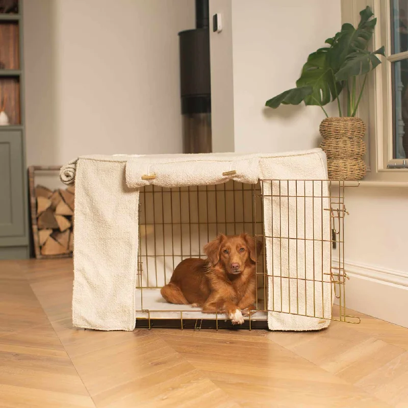 Gold Dog Crate with Crate Cover in Ivory Bouclé by Lords & Labradors