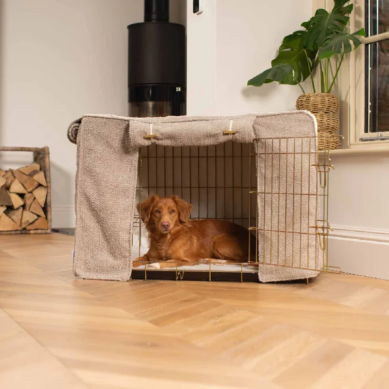 Gold Dog Crate with Crate Cover in Mink Bouclé by Lords & Labradors