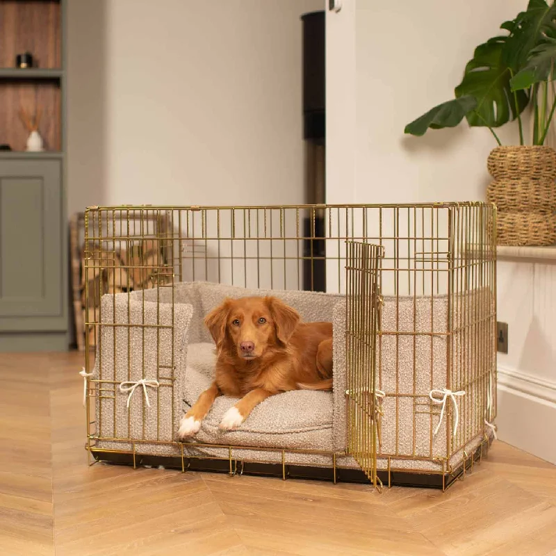 Gold Dog Crate with Cushion & Bumper in Mink Bouclé by Lords & Labradors