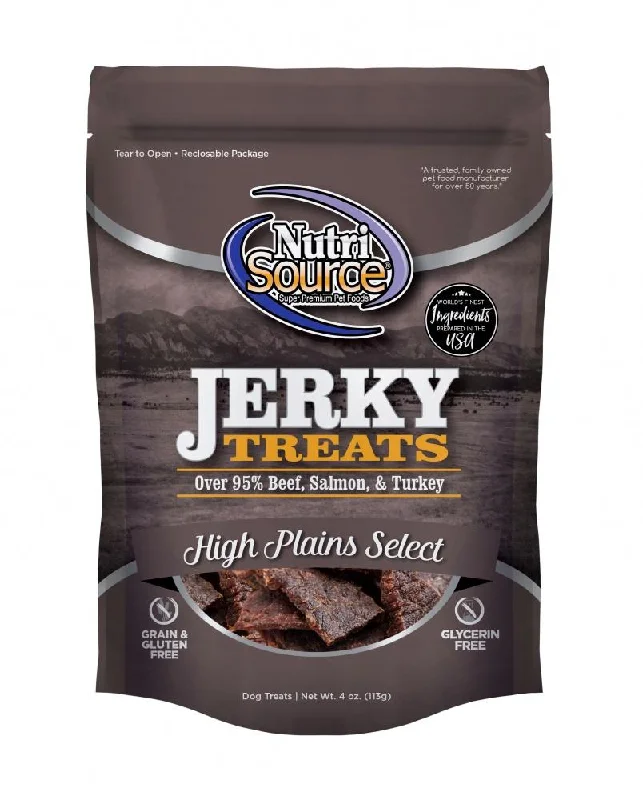 Nutrisource High Plains Select Jerky Strips 90% Beef, Salmon, & Turkey Grain Free Jerky Dog Treats