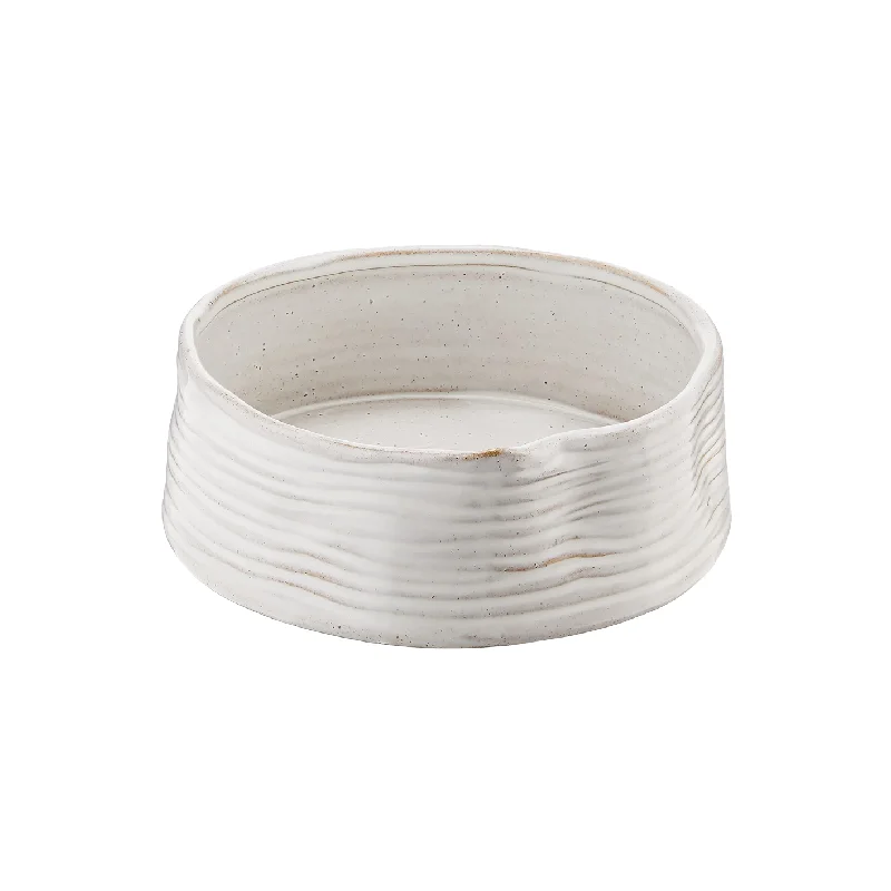 PetShop Ribbed White Stoneware Pet Bowl