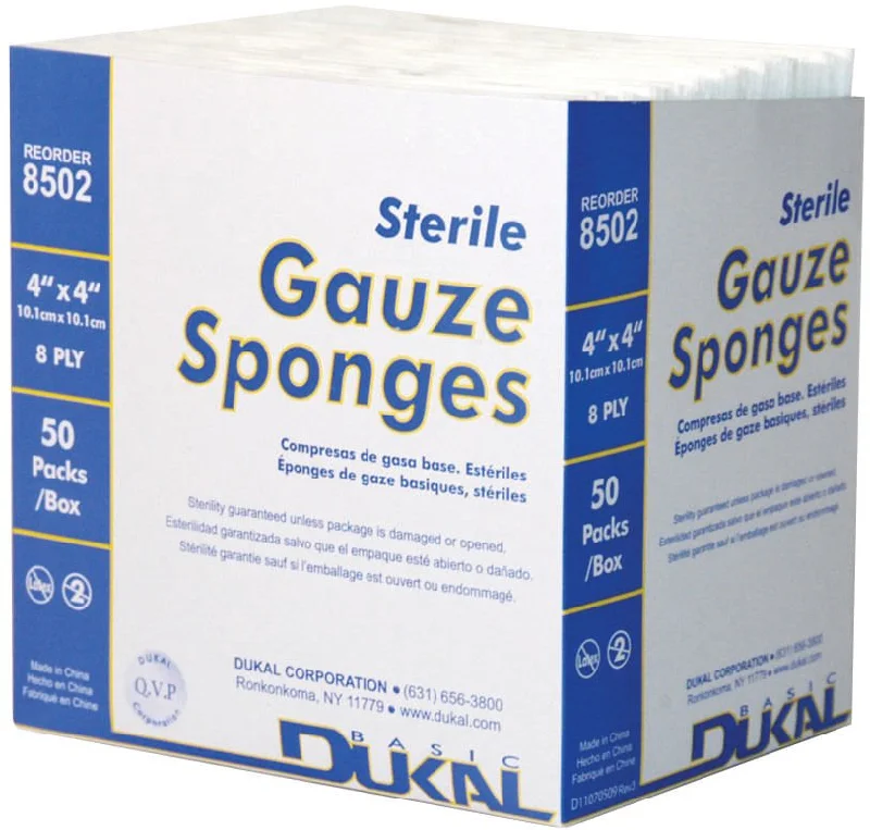 Sterile 8 ply 4" x 4" Gauze Sponges, Box of 50