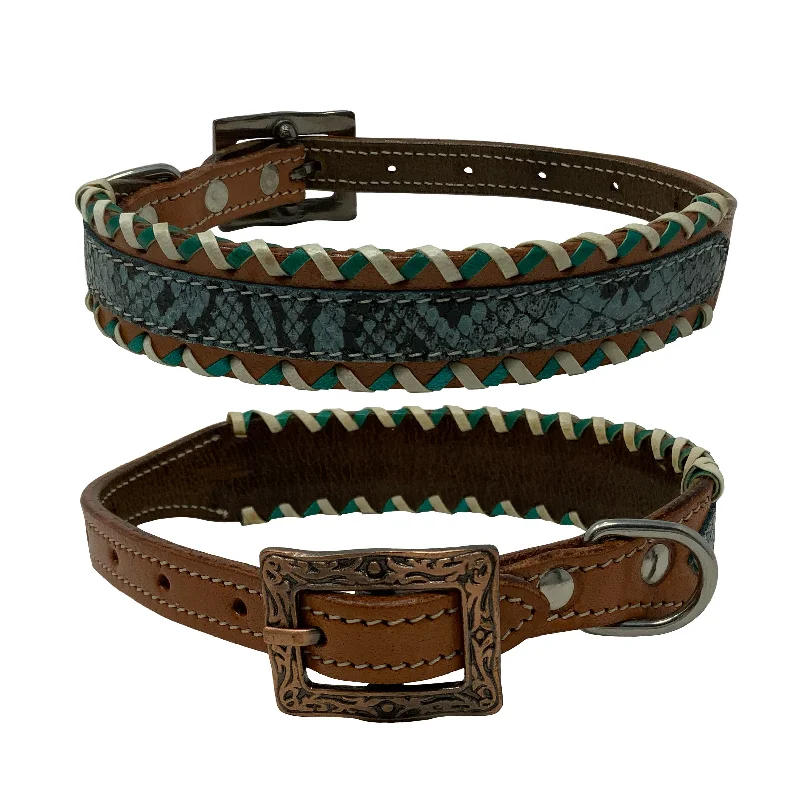 Teal Python Leather Dog Collar