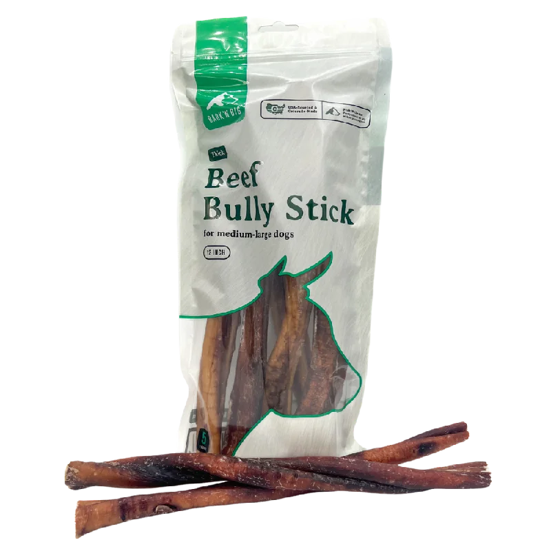 BarkNBig USA Odor Free Thick Beef Bully Stick Dog Treat, 12in