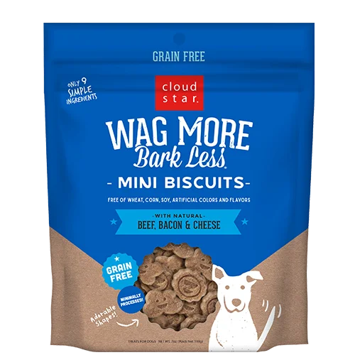 Cloud Star Wag More Bark Less Mini Biscuits Oven Baked Dog Treats with Beef, Bacon & Cheese, 7oz