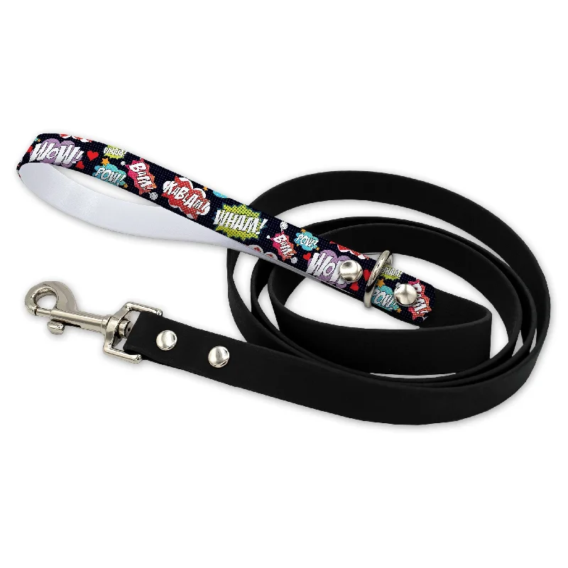 Comic Words Waterproof Leash With Silver Snap Hook