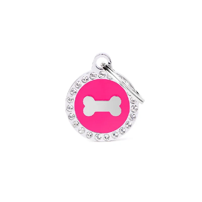 ID Tag - Glam "Bone Fuchsia Circle Strass" ID Tag | Personalized Cat Dog Tag