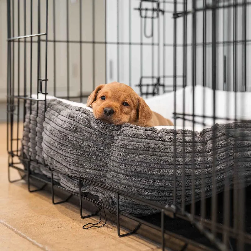 Cosy & Calming Puppy Crate Bed With Removable Covers in Dark Grey Essentials Plush by Lords & Labradors