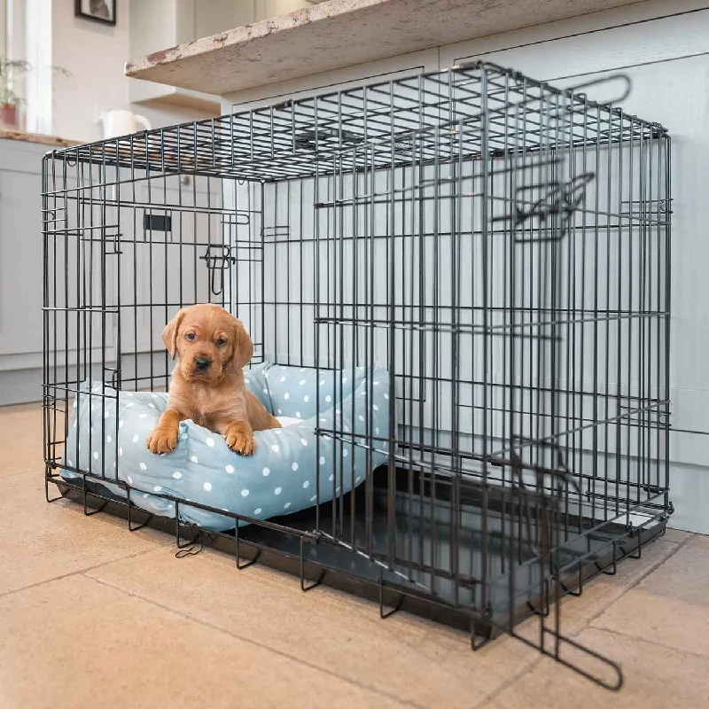 Cosy & Calming Puppy Crate Bed With Removable Covers in Duck Egg Spot by Lords & Labradors