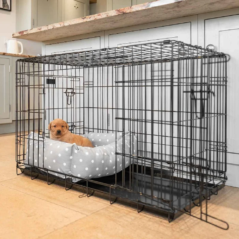 Cosy & Calming Puppy Crate Bed With Removable Covers in Grey Spot by Lords & Labradors