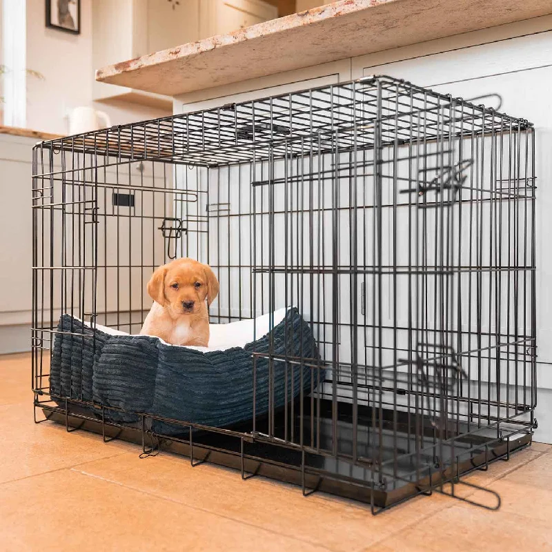 Cosy & Calming Puppy Crate Bed With Removable Covers in Navy Essentials Plush by Lords & Labradors