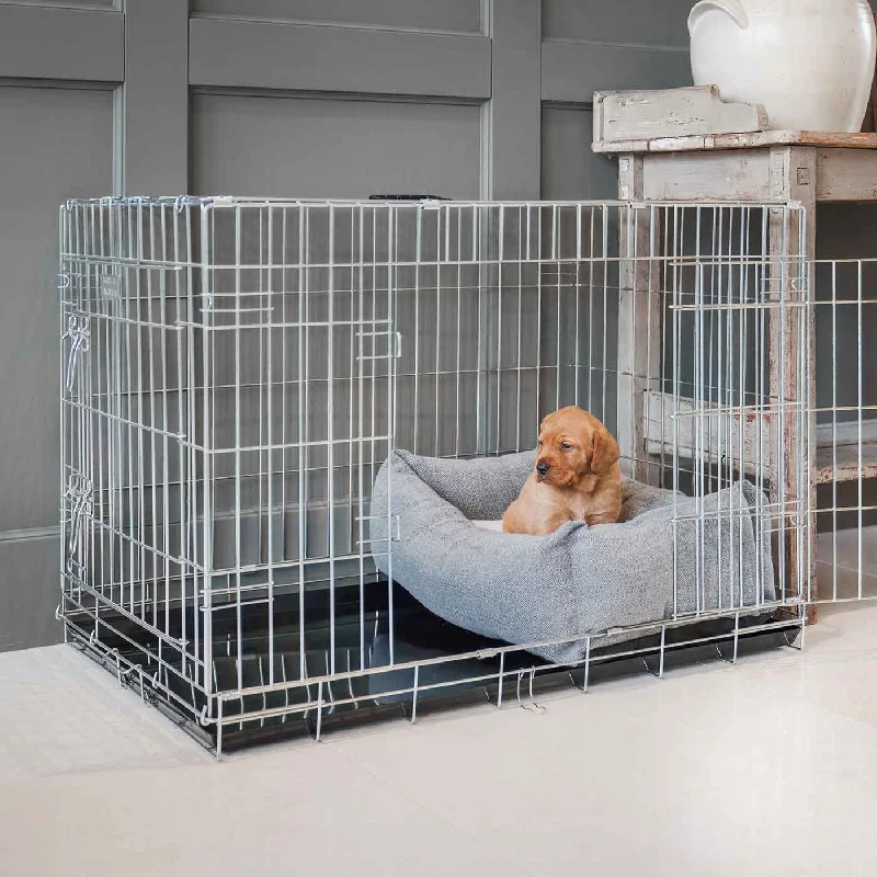 Cosy & Calming Puppy Crate Bed With Removable Covers in Pewter Herringbone Tweed by Lords & Labradors