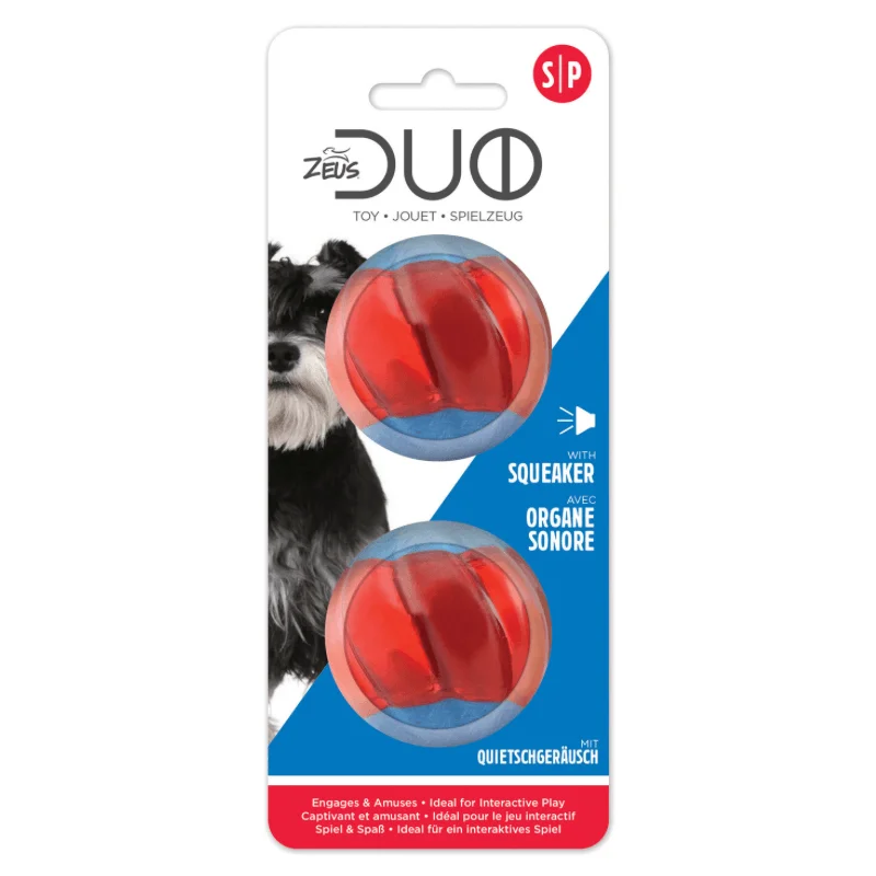 DUO Ball Dog Toy - with Squeaker - 2 pk