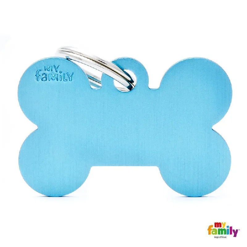 My Family Basic Bone Large Light Blue Dog Tag with Free Engraving