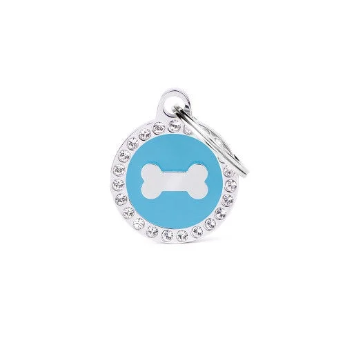 ID Tag - Glam "Bone Light Blue Circle Strass" ID Tag | Personalized Cat Dog Tag