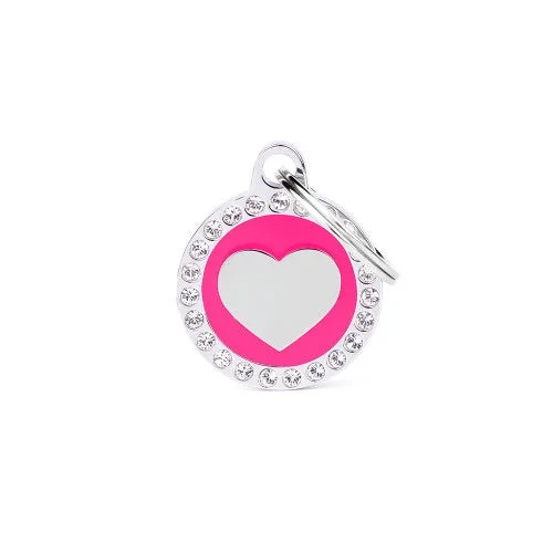 ID Tag - Glam "Heart Fuchsia Circle Strass" ID Tag | Personalized Cat Dog Tag