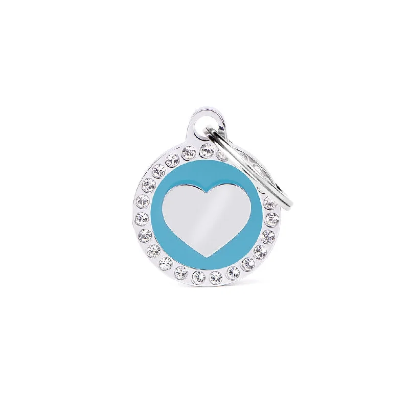 ID Tag - Glam "Heart Light Blue Circle Strass" ID Tag | Personalized Cat Dog Tag