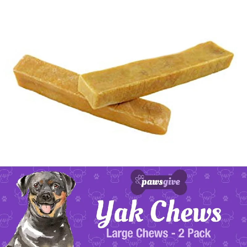 PawsGive Yak Chews for Dogs - All Natural Golden Yak Milk - Lactose & Grain Free, 2 Pack Large Chews