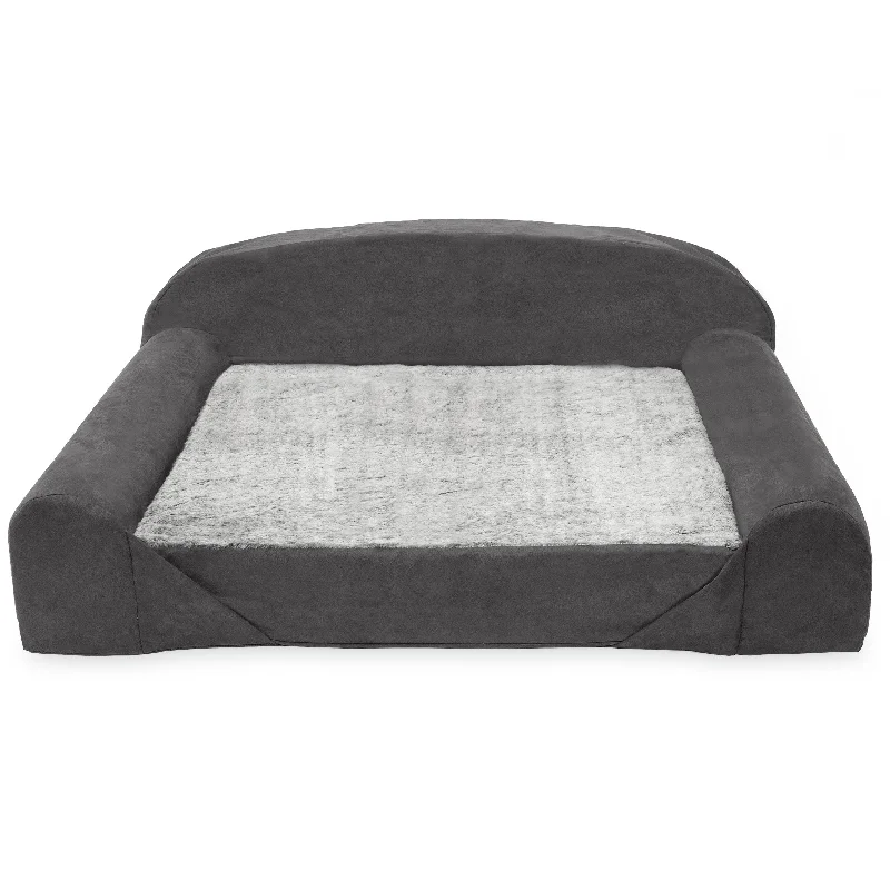 Sofa Dog Bed - Faux Fur & Backed Suede Orthopedic Luxury Edition