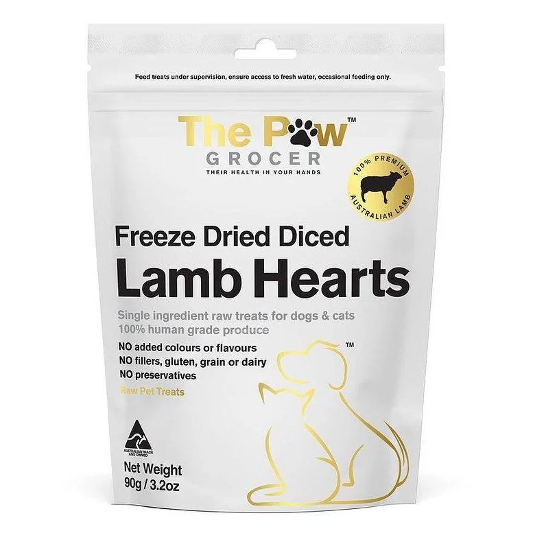 The Paw Grocer Freeze Dried Lamb Hearts Dog and Cat Treats 90g