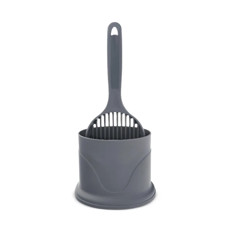 Trouble and Trix Cat Litter Scoop with Holder Grey